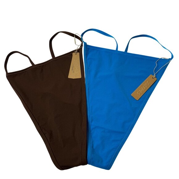 SKIMS Fits Everybody T-String Thongs Lot of 2 Mykonos Cocoa 4X - Picture 8 of 8